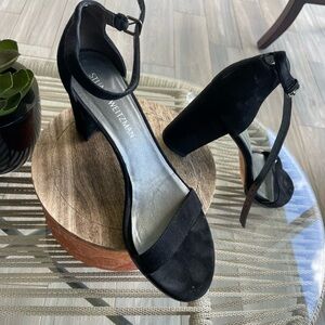 Stuart Weitzman Nearly Nude Suede Heel Sandal 9 M Black
